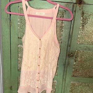 Rewind tank Pink Lace Button-Down Tank Top